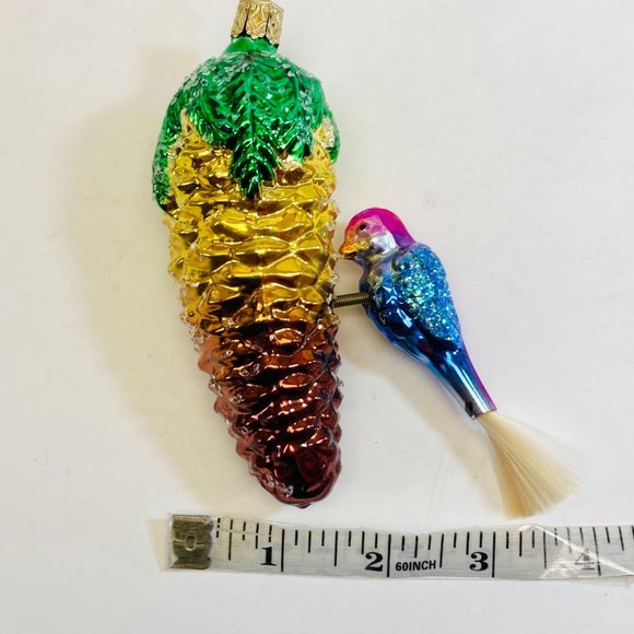 Vintage German Ornament Pinecone with Bird Blown Glass Sugar Glitter as is - Picture 10 of 13